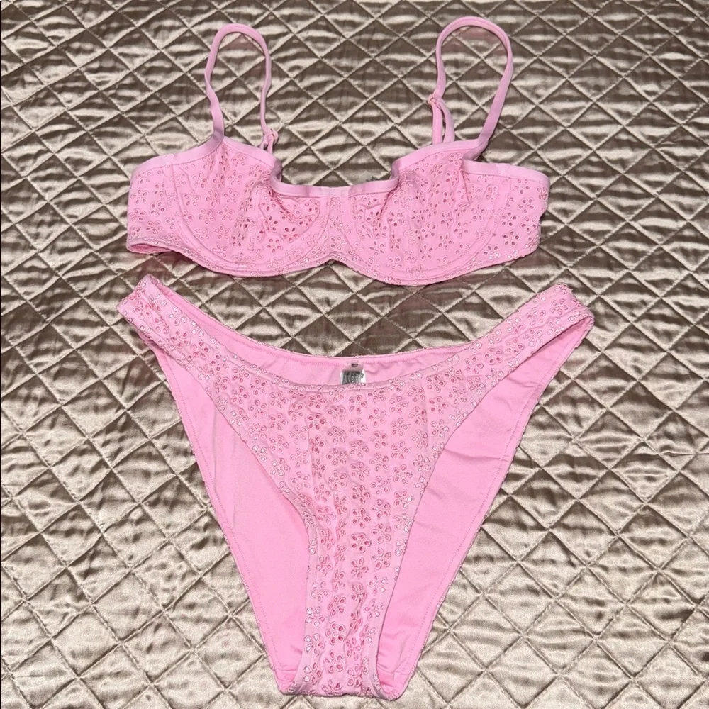 Frankies PINK by VS Buttercup Eyelet Bikini Top & Golden Hour Eyelet Bottom